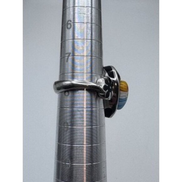 Vintage Millefiori Murano Glass & Enamel Toi Et Moi Sterling Silver Ring Size 8 - Picture 7 of 9